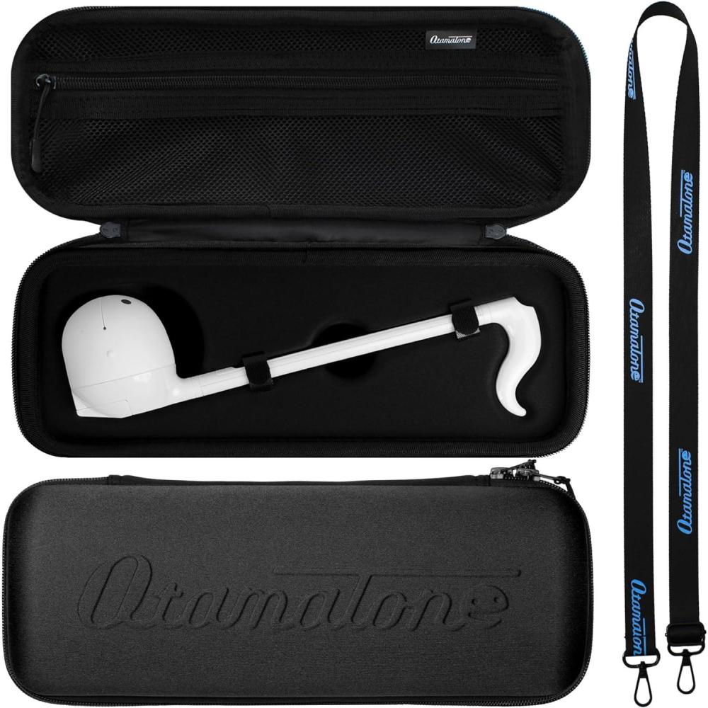 imageOtamatone Official Case for Otamatone Regular 107 inch Musical Instrument Toy Synthesizer Hard Shell Cover Smooth Fitted Protective Interior with Official Logo Strap Inner Zipper Pouch RedMatte Black